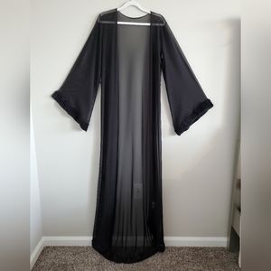 Leg Avenue Lingerie Black Long Robe With Fur Trim and Train